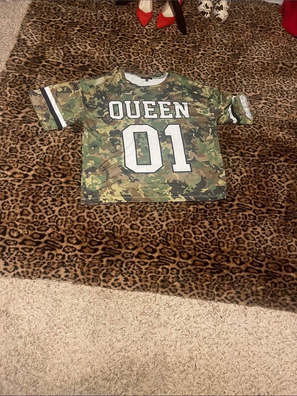 QUEEN 01 Camouflage Short Sleeve Jersey - Green Camo